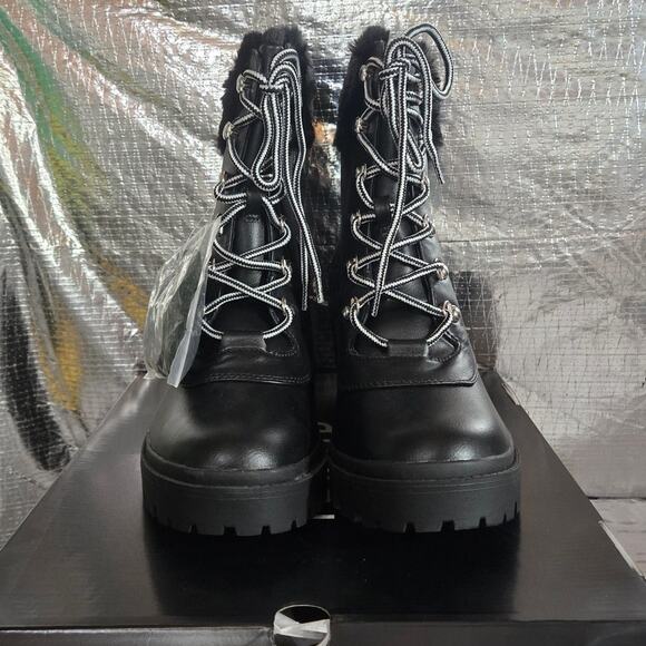 NWT Torrid Fur Hiker Bootie Chunky Black Block Boots Shoe Plus Size: 11.5 Wide - Picture 5 of 8